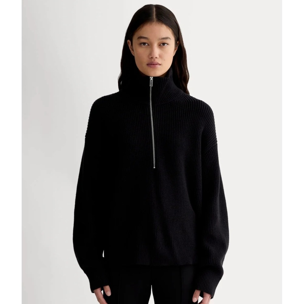 Everlane Black Everyday Cotton Half-Zip Fisherman Sweater Organic Cotton Small